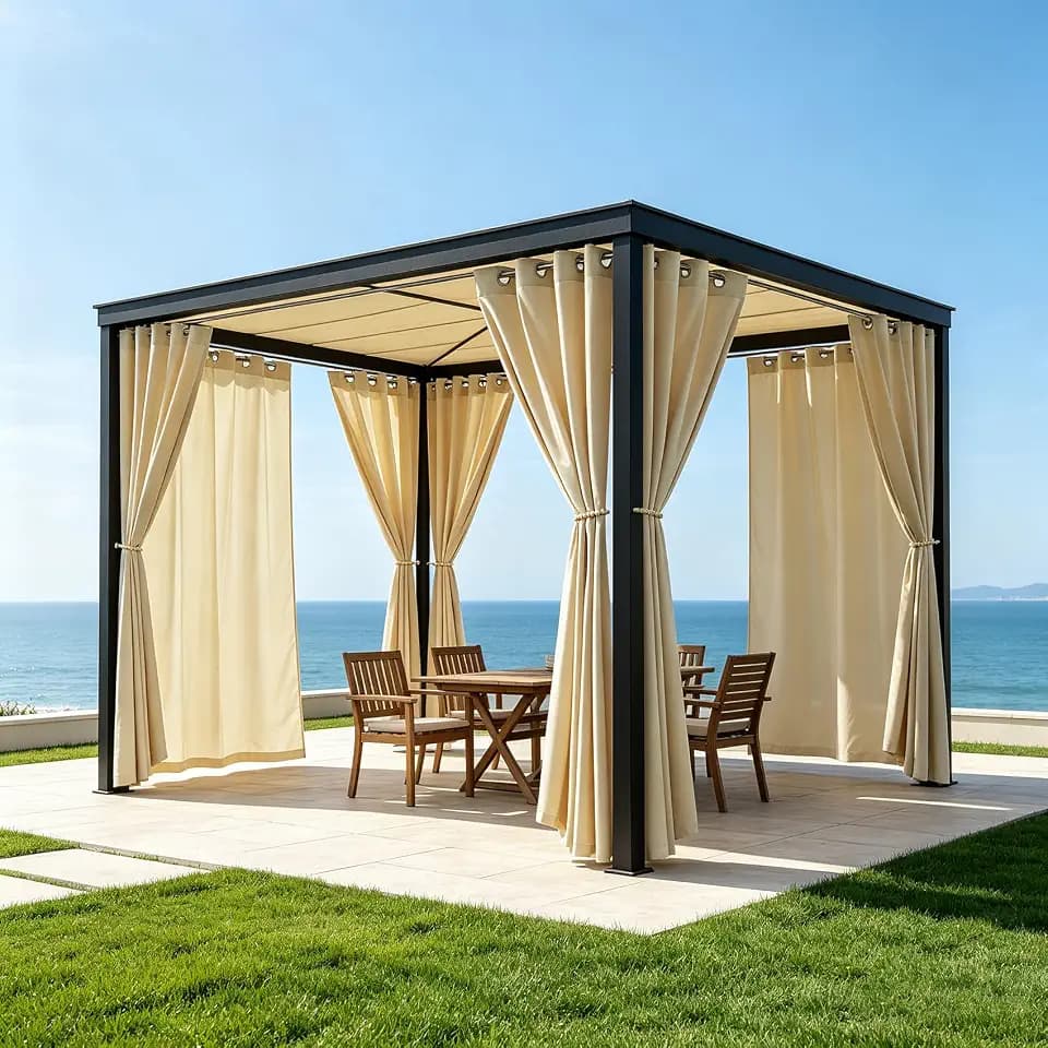 LZY 8 Panels Outdoor Curtains for Patio Waterproof - 52x84 Inches Cream Blackout Curtains, Polyester Weatherproof Privacy Drapes for Patio Porch Gazebo Balcony Deck (Grommet Top)