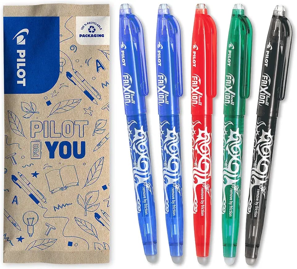 PILOT - FriXion Point 0.5 Set - 5 Stück: 2x Schwarz, 1x Blau/Rot/Grün - Radierbarer, Nachfüllbarer Gel-Tintenroller mit Druckmechanik und Thermosensitiver Tinte - Feine Spitze