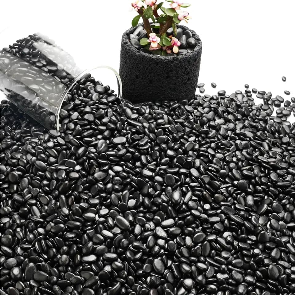 NUPICK 6lb River Rocks for Plants Indoor, Black Pebbles for Vases Fillers
