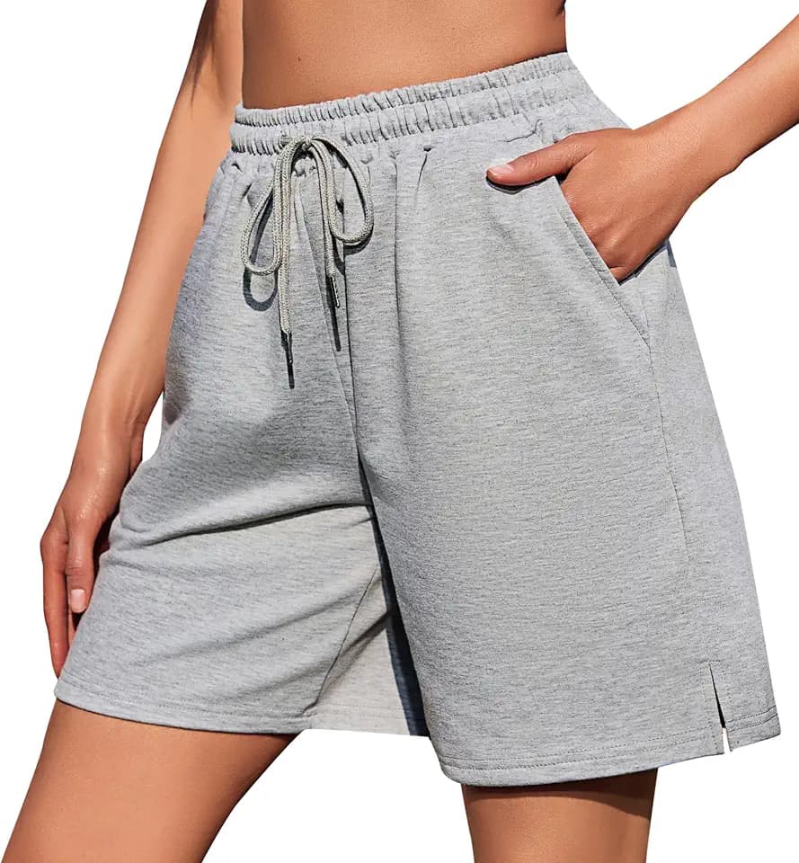 Shorts Damen Kurze Sporthose Baumwolle Sport Shorts Sommer Lose Lässige Hose mit Taschen High Waist Elastischer Bund Jogginghose Kurz Short zum Gym Fitness Running Tennis