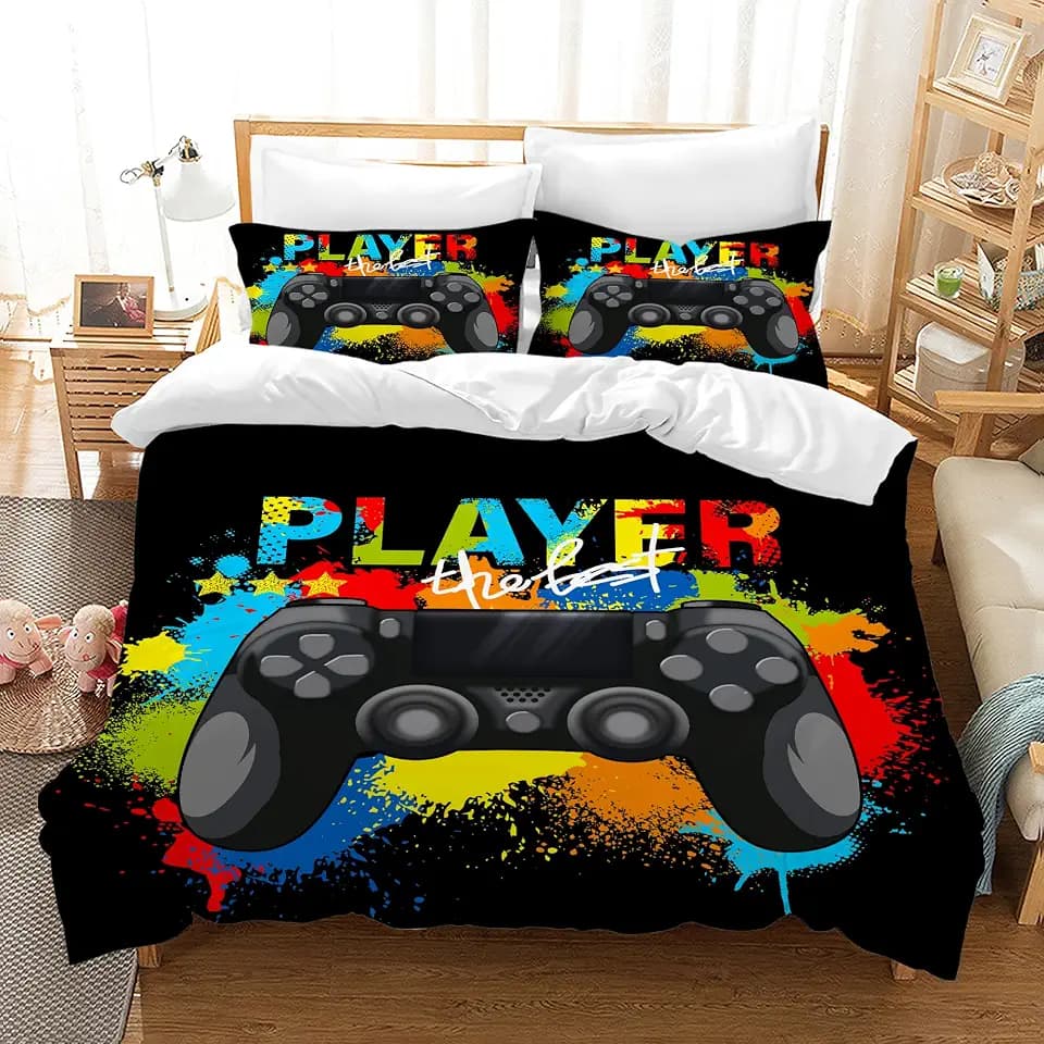Gamepad Bettwäsche Set Jungen Gamer Bettbezug Set Jungen Gamepad Bettwäsche Set 3D Effekt Gamepad Druck Microfaser Bettbezug und Kissenbezug 65x65cm (Gamepad 06, 220 x 240 cm)