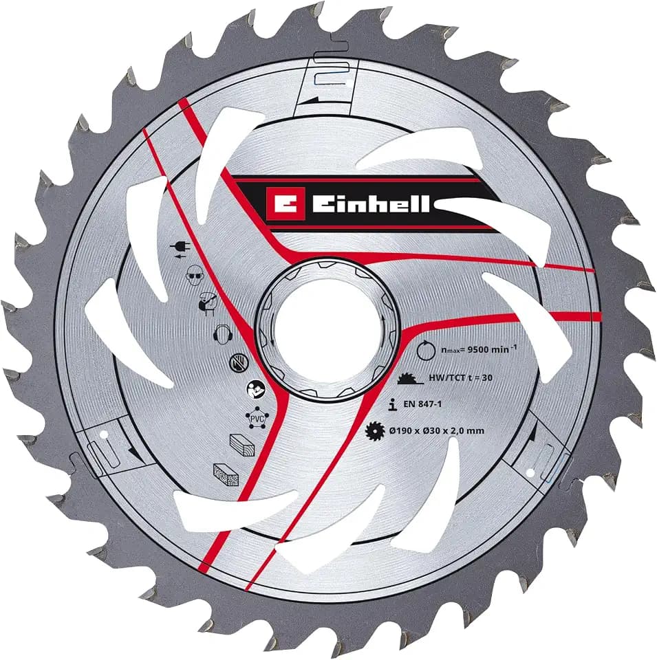 Original Einhell Kreissägeblatt 190x30 (Sägen-Zubehör, Ø 190 mm, Aufnahme 30 mm, 30 geschränkte Zähne, Schnittbreite 2,0 mm, hartmetallbestückt, für Handkreissägen)