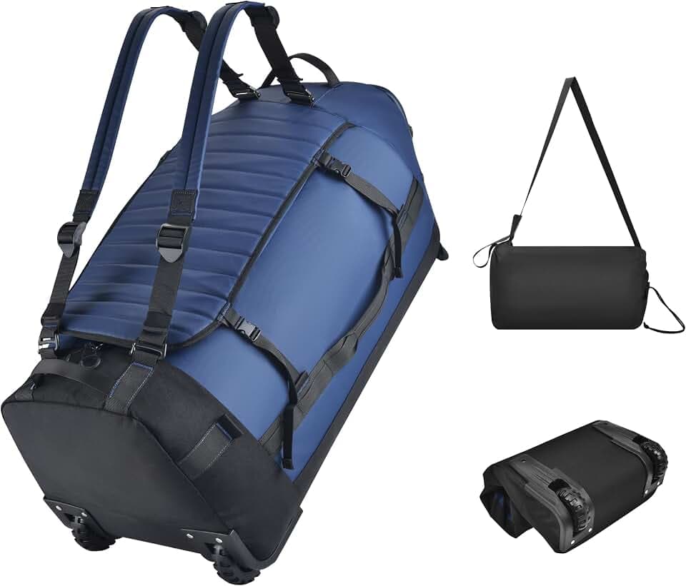 86L Foldable Rolling Duffel Backpack with Wheels - Extra Large Waterproof Travel Bag with Shoe Compartment, Heavy Duty Convertible Luggage for Outdoor, Sports, Airplane Trips
