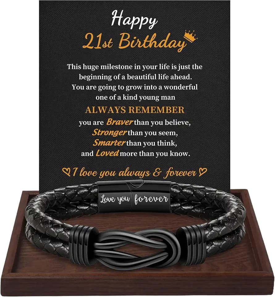 Btysun Birthday Gifts for Men Teen Boys Gift Leather Bracelet Happy Birthday I Love You Forever Engraved Linked Together 21st 30th 40th 50th 60th Birthday Valentines Jewelry