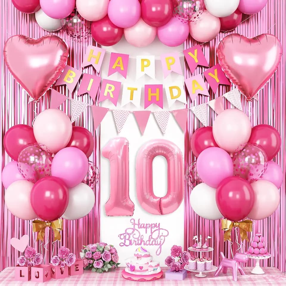 10th Birthday Decorations Hot Pink, 10th Birthday Balloons Set