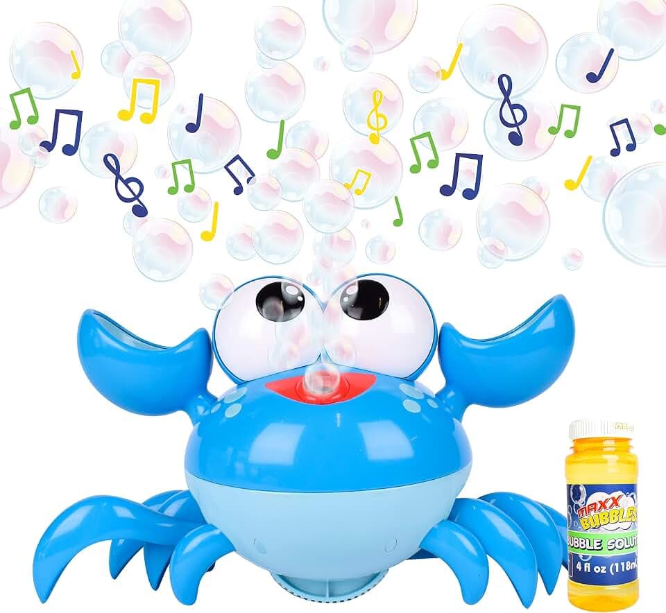 Maxx Bubbles Dancing Crab Bubble Machine - Moving Bubble Blower for Kids | Lights Up and Plays Music | 4oz Bottle of Bubble Solution - Sunny Days Entertainment,Blue