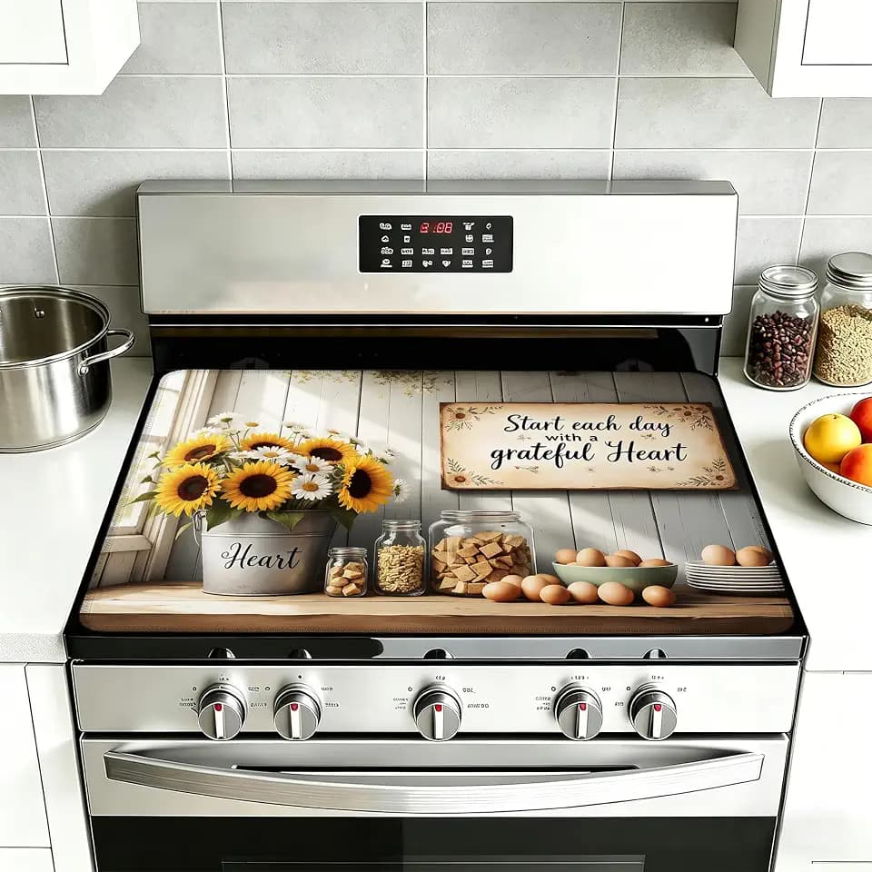 Rustic Sunflowers Glass Top Stove Cover Protector,Farmhouse Heat Resistant Stove Top Cover, Large Size Range Covers for Electric Stove Countertop Mat, 28 x 20 Inch