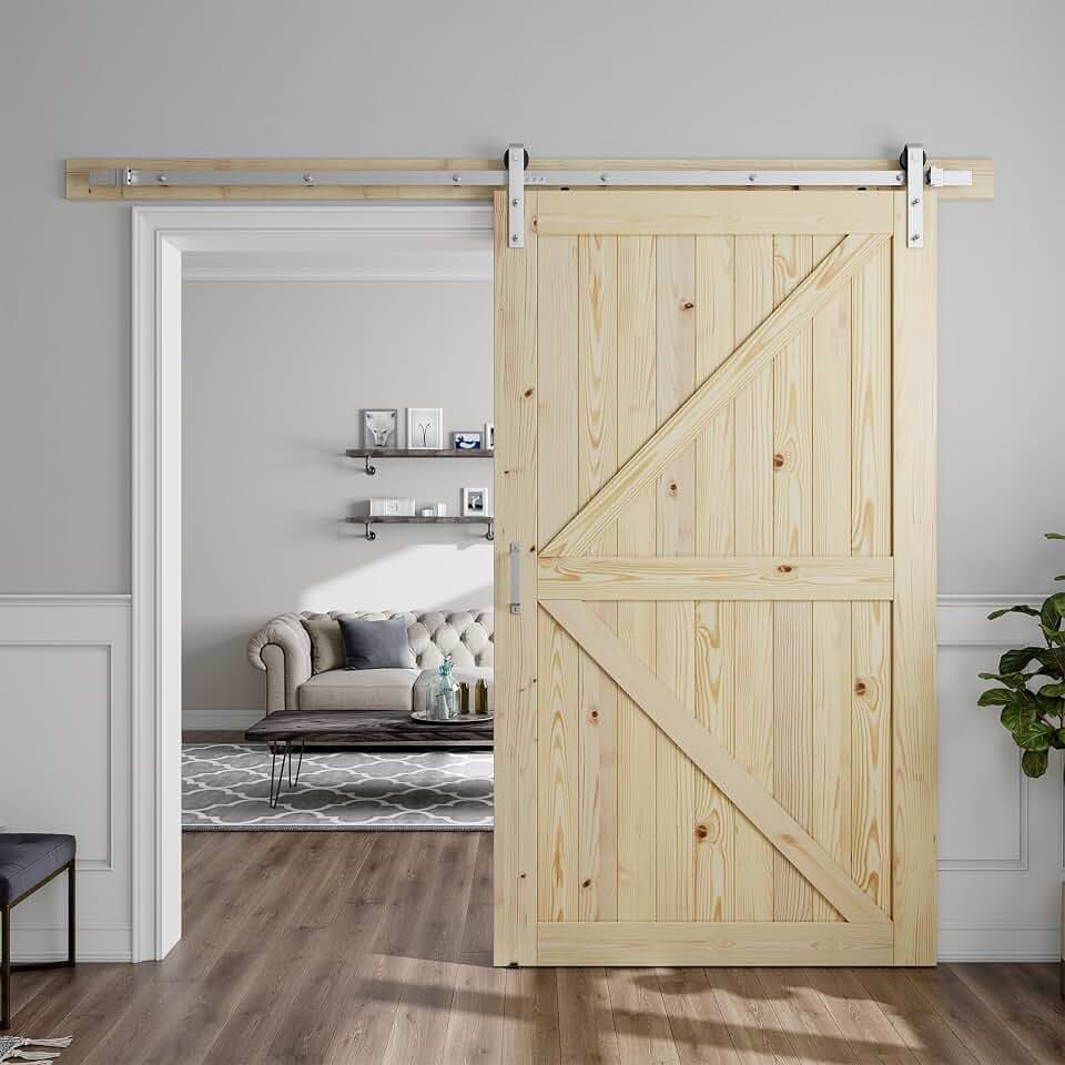 SMARTSTANDARD 48in x 84in Sliding Barn Door with Brushed Nickel Hardware