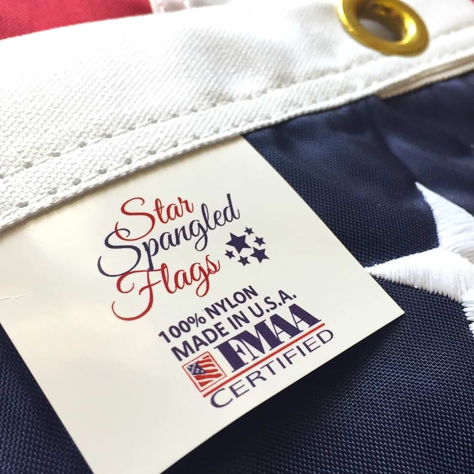 American Flag Made in USA 100% | 3x5 American Flags for Outside | US Flag 3x5 Heavy Duty Outdoor Nylon Featuring Embroidered Stars and Sewn Stripes plus Extra Quadruple Stitching on Fly End