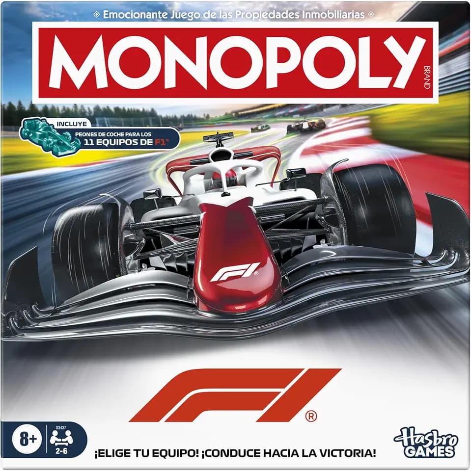 Monopoly F1-Edition, offizielles Formel-1-Spiel, Familienspiele für Kinder, Jugendliche und Erwachsene, für 2 bis 6 Spieler, 45 Minuten, Alter: 8 + - spanische Version