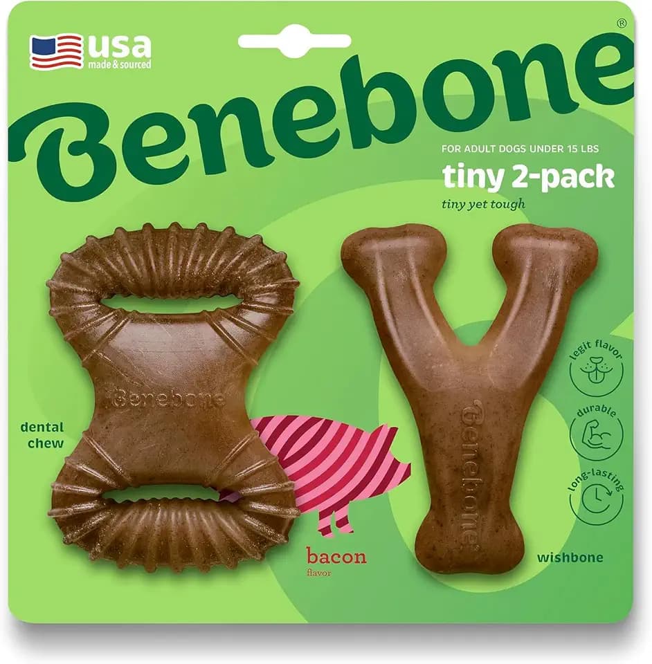 Benebone Tiny 2-Pack Dog Chew Toys, Real Bacon