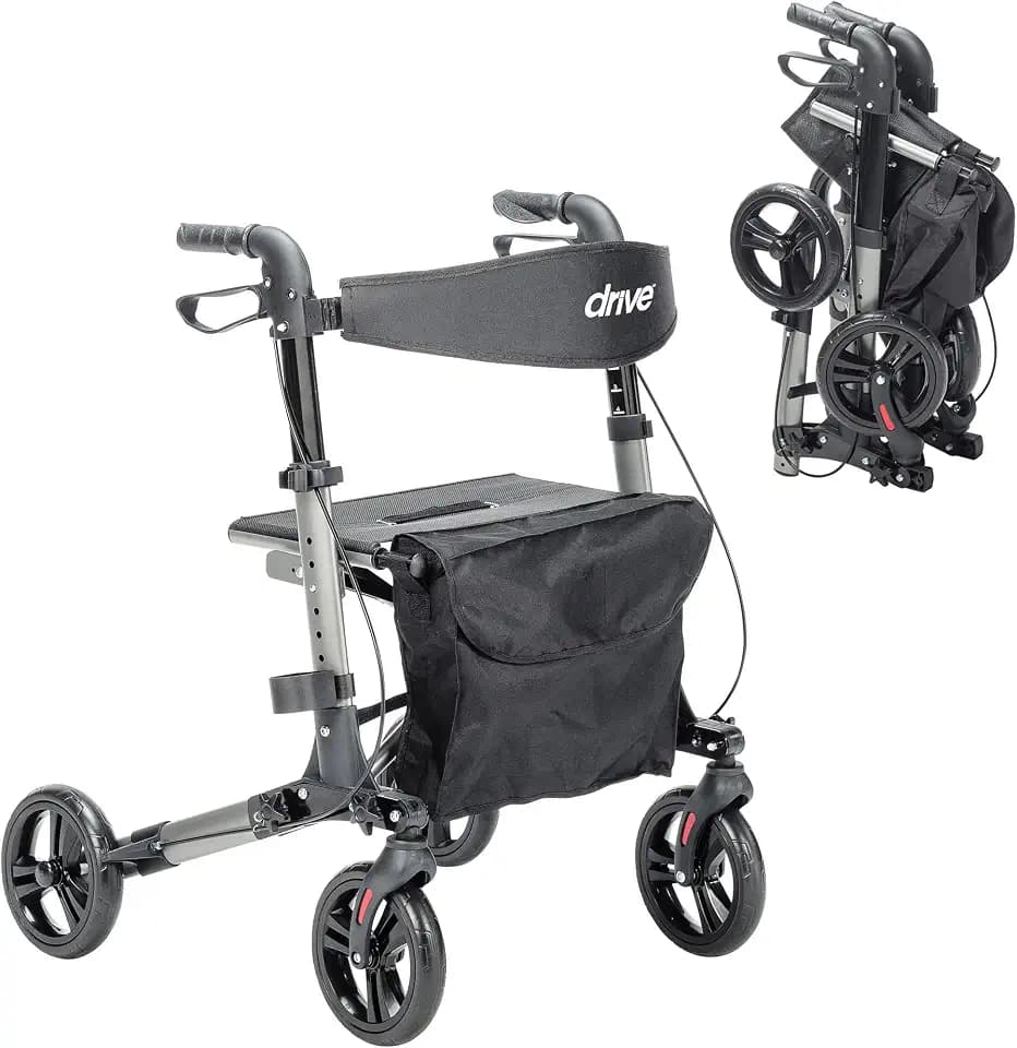 Drive Medical Compact Folding Rollator with Seat and Brakes, 8-Inch Wheels