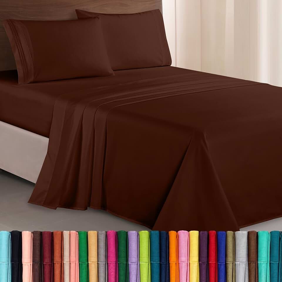 Elegant Comfort Luxuriöses 1500 Premium-Bettwäsche-Set aus Mikrofaser in Hotelqualität, dreireihig, Bestickt, weichstes 4-teiliges Bettlaken-Set, Knitter- und lichtbeständig, Queen, Schokoladenbraun