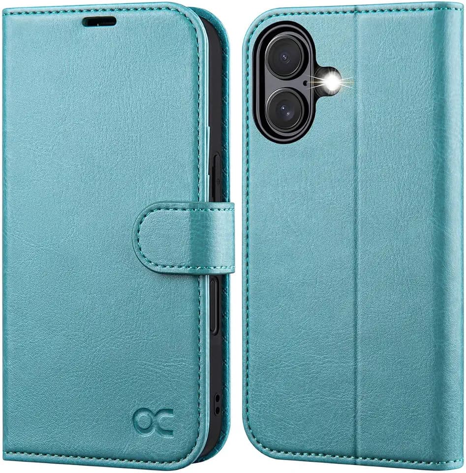OCASE for iPhone 16 Wallet Case, Card Holder, Ice Blue