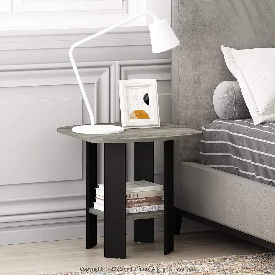 Furinno Simple Set of 2 Side Table, 2-Tier End Table, Grey Oak