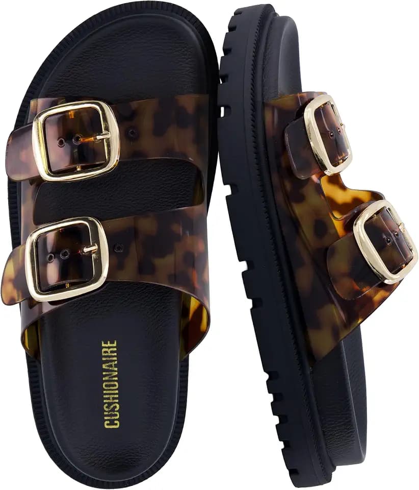CUSHIONAIRE Fuse Chunky Womens Sandals with Double Buckle Straps and Durable Lug Sole, Casual Platform Sandals Women Footwear