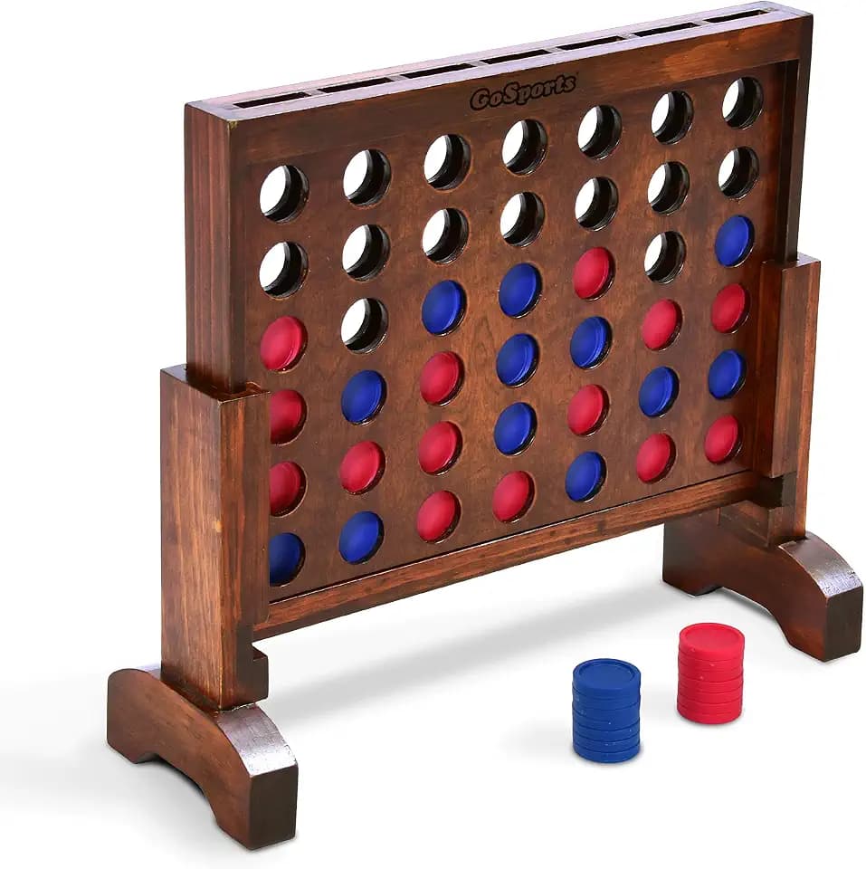 GoSports 1 Foot Width Premium 4 in a Row Game Dark Wood Stain with Connect Coins, Portable Case and Rules