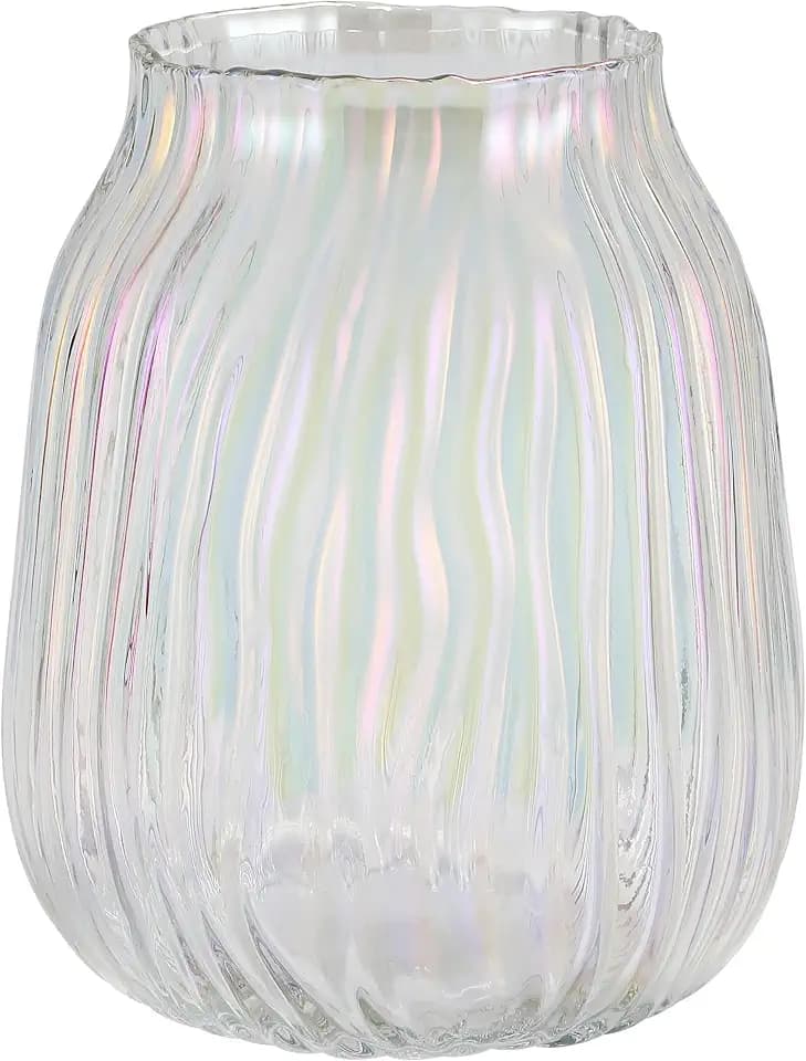 Large Colored Glass Vase for Home Decor Ribbed Tall Gold Floor Vase 8.0" Decorative Vases for Table Centerpieces Flowers Decor and Farmhouse(Colored 8.0in)