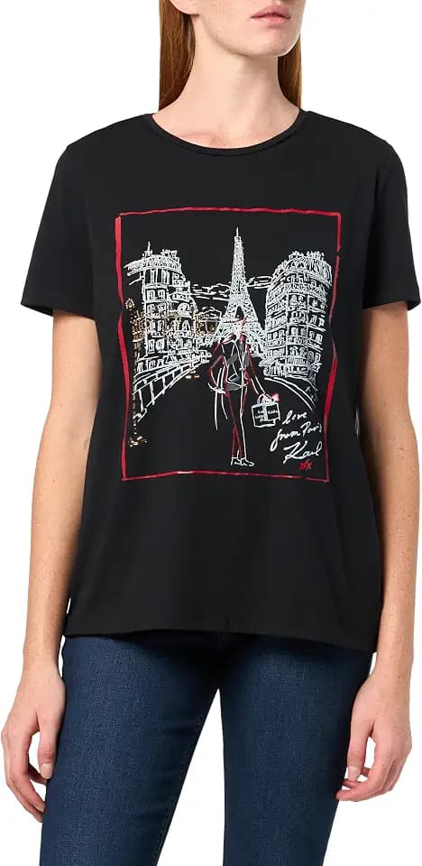 Karl Lagerfeld Women's Short Sleeve Soft Everyday Paris Logo T-Shirt