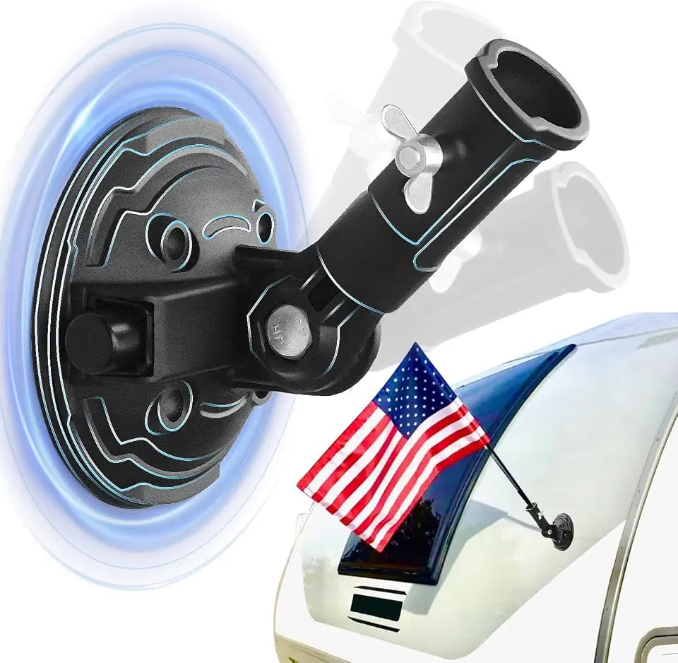 Heavy Duty RV Flag Holder with Suction Cup,180° Adjustable,2 Pack,Black