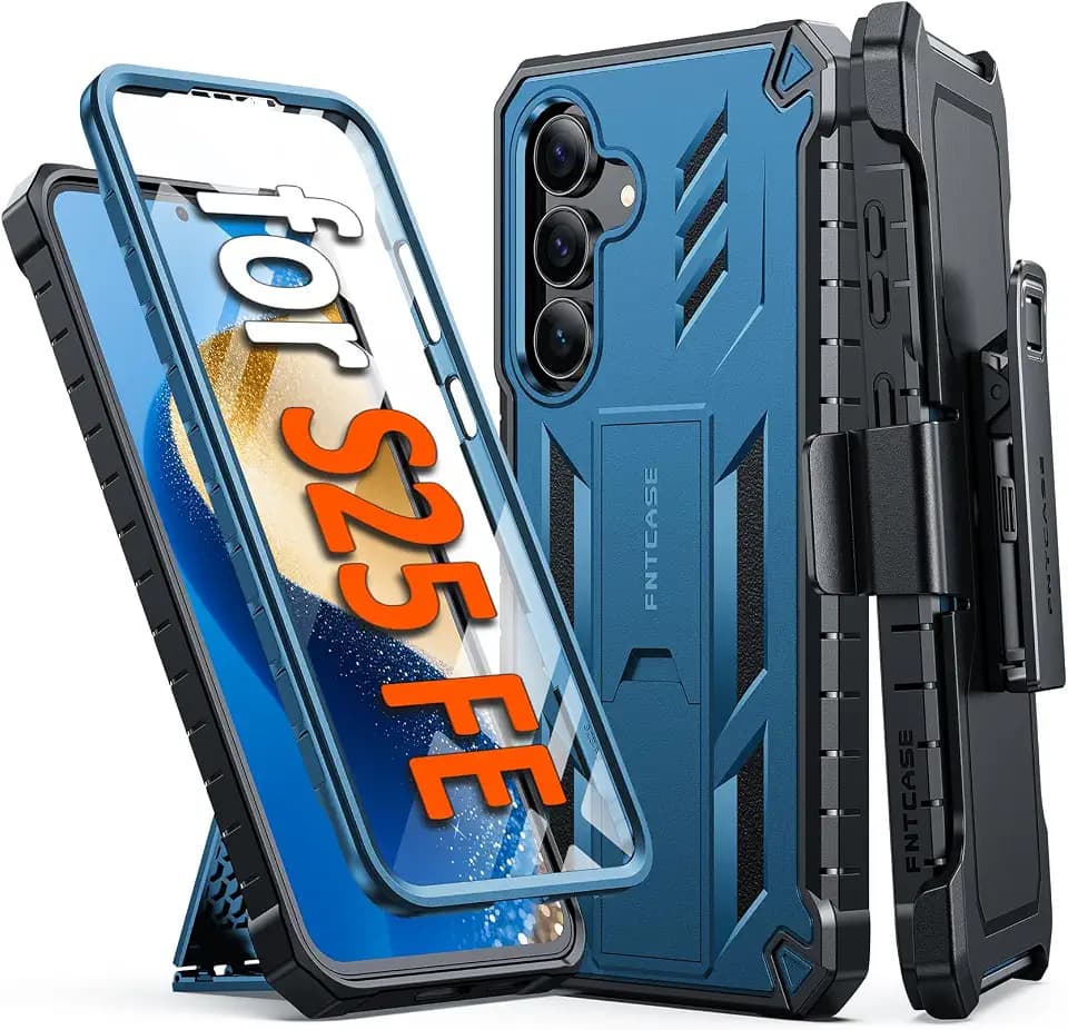 FNTCASE for Samsung Galaxy S25-FE Case with Belt Clip and Kickstand Blue