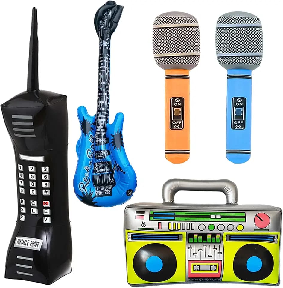 Aufblasbare Instrumente Party Ballon Deko - Inflatable Rock Star Toy Aufblasbare Radio Telefon Gitarre Mikrofon Musik Motto Party für Kinder Erwachsene Konzert Tanz 70er 80er Karaoke Deko