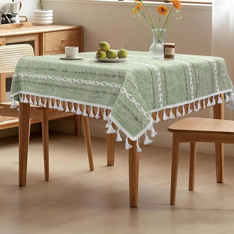 Boho Small Square Tablecloth 36''x36'', Sage Green Linen Coffee Table Cover, Spring Nightstand Cover Top, End Bedside Table Cloth Runner, Coastal Rustic Farmhouse Summer Home Decor