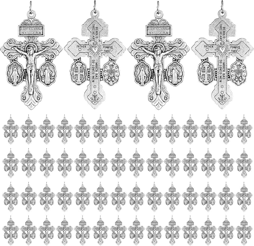 60 Pcs Catholic Crucifix for Rosary Making Bulk 2.2 Inch Cross Charms Pendants Pardon Crucifix for Rosaries Jewelry Making DIY Charms Crafts Supplies
