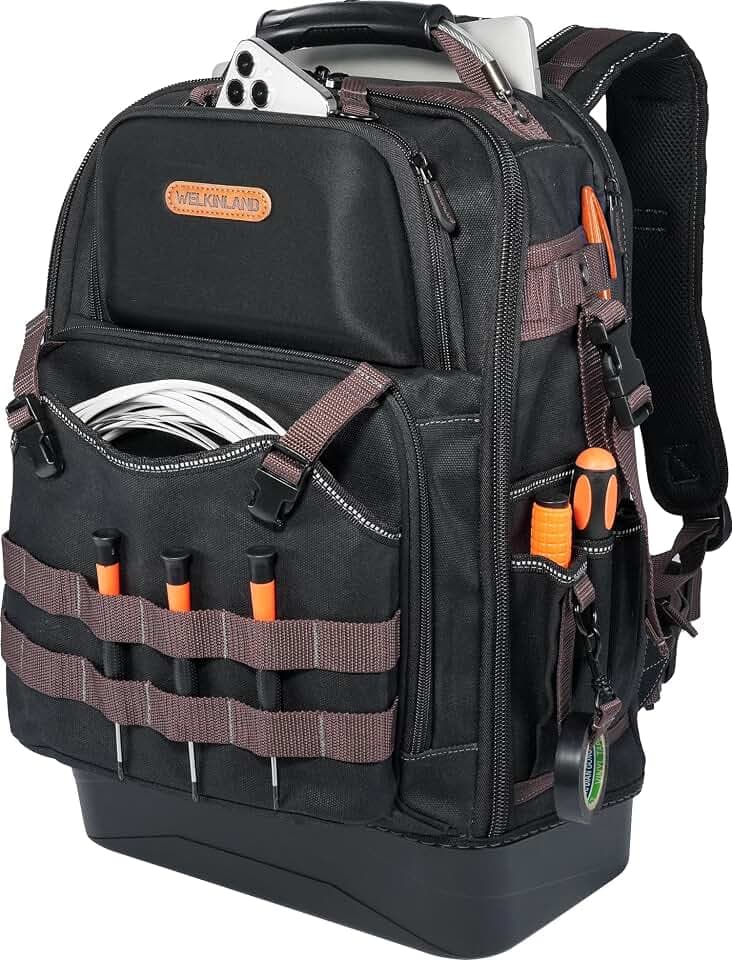 WELKINLAND 76Pockets Electrician Tool Backpack, Canvas Electrician Backpack