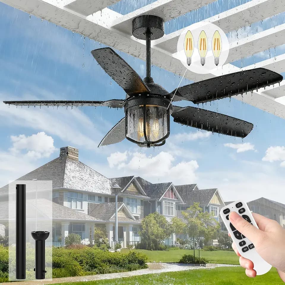52 Inch Outdoor Ceiling Fan with Lights, Black
