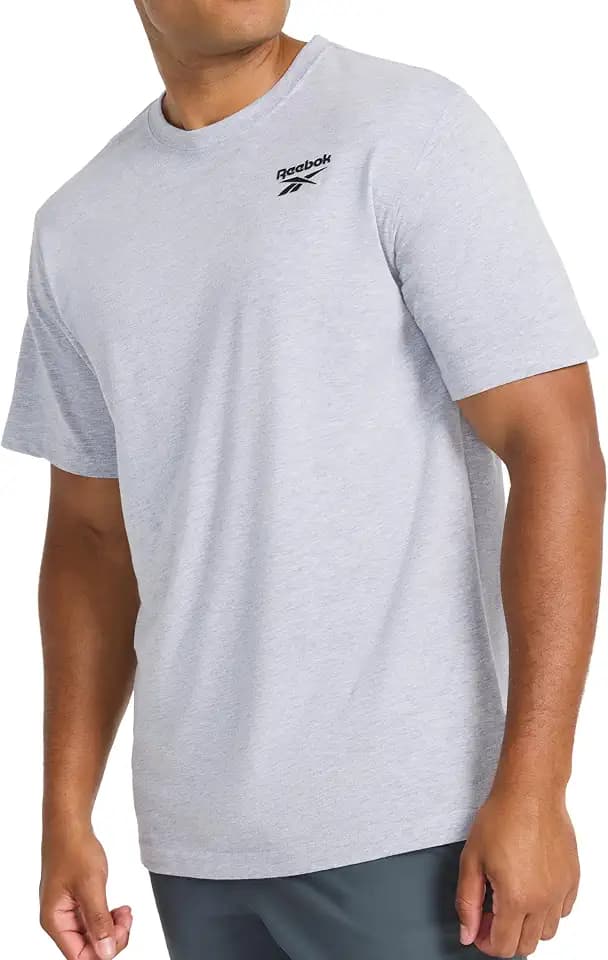Reebok Men's Small Logo Crewneck T-Shirt, Standard Fit, Lightweight Cotton-Poly Jersey Fabric