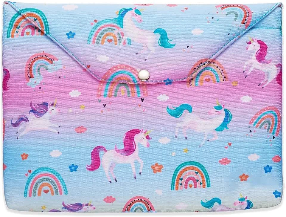 LParkin Unicorn Regenbogen Buchhülle mit Reißverschluss und Gesäßtasche, Taschenbuch mit gepolsterten Buchbezügen für Taschenbuch