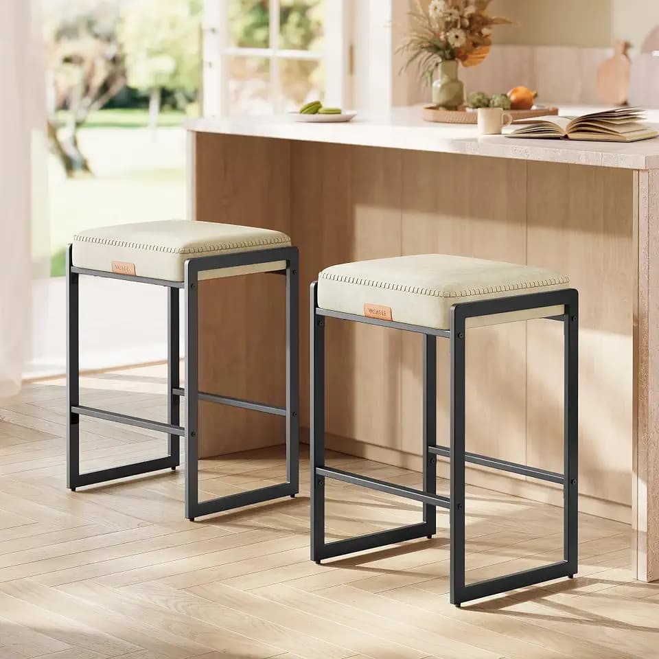 VASAGLE Bar Stools Set of 2, Counter Height, PU Leather, 26-Inch