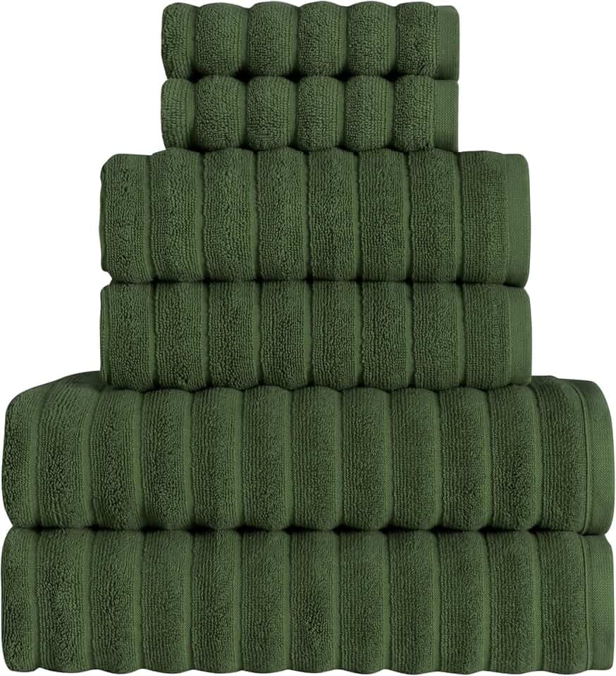 Cloud Collection Handtücher Set 6-teilig – Türkische Baumwolle, 550 g/m² flauschig & extra saugstark, Hotel- & Spa-Qualität, 2 Badetücher + 2 Handtücher + 2 Gästetücher (Olivenhain, 6er Set)