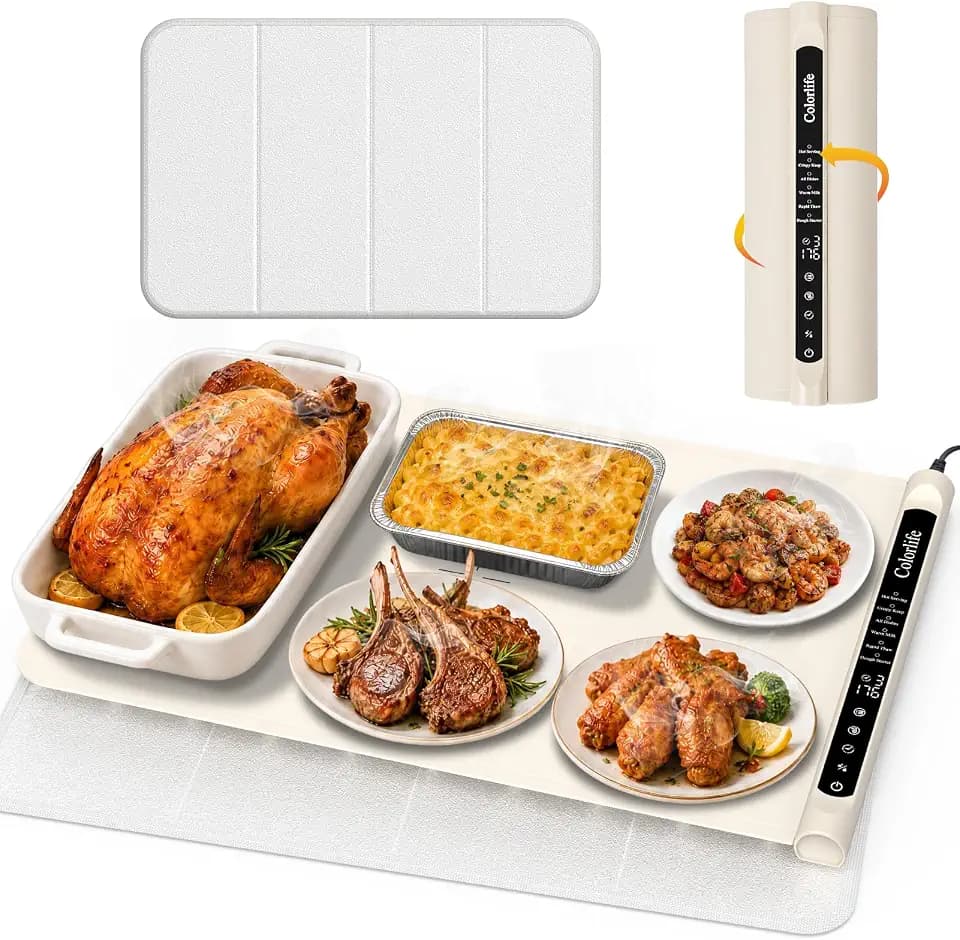 Warming Mat for Food, Electric Warming Tray with Heat-Resistant Pad-L Beige
