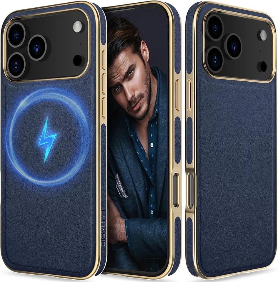 LOHASIC Magnetic Case for iPhone 18 Pro/iPhone 17 Pro, Luxury Leather, Blue