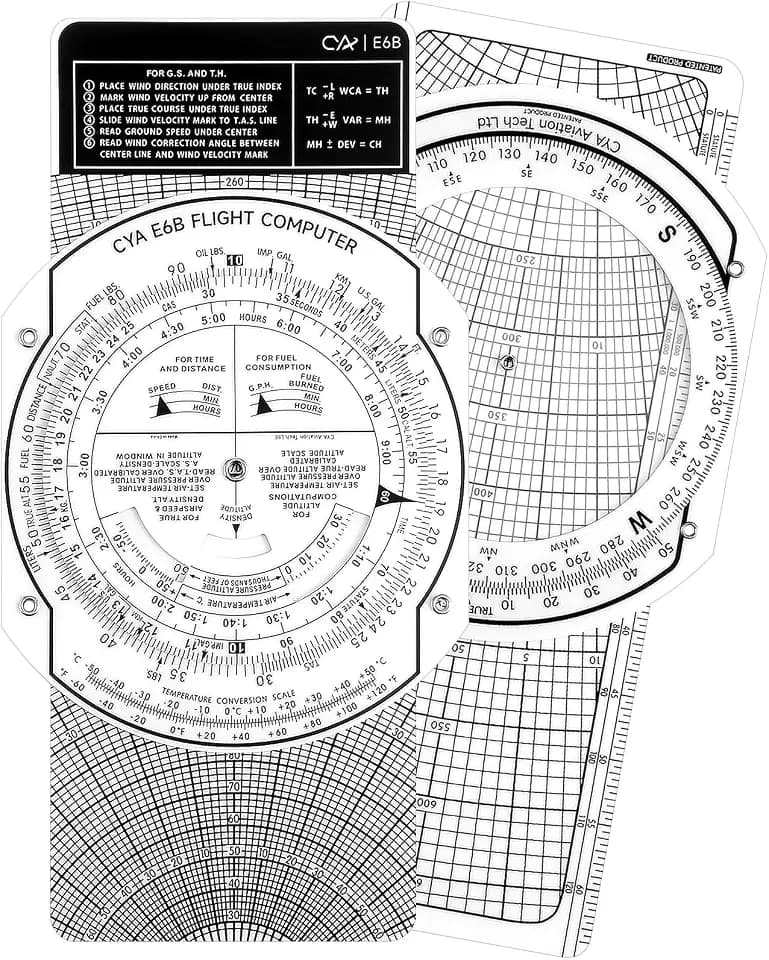 E6b Flight Computer, Plastic Aviation Calculator for Pilots