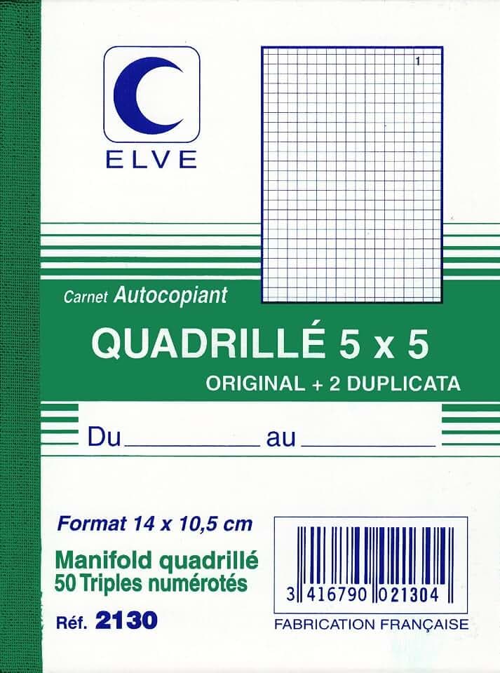 CARNET AUTOCOPIANT QUAD.5/5 140X105 50/3+0, Los von 10