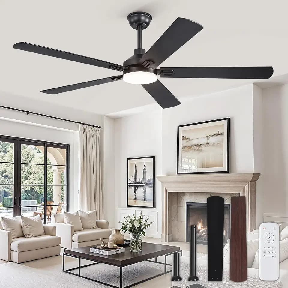 ZMISHIBO 60" Ceiling Fans with Lights and Remote, Black Modern for Indoor