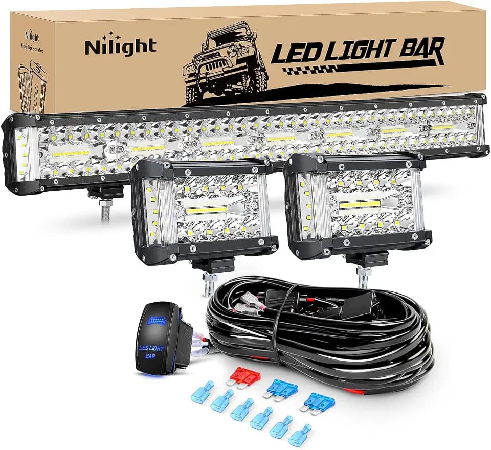 Nilight Side Shooter LED Light Bar Set 1PC 20" 2PCS 4.3" with Wiring Kit