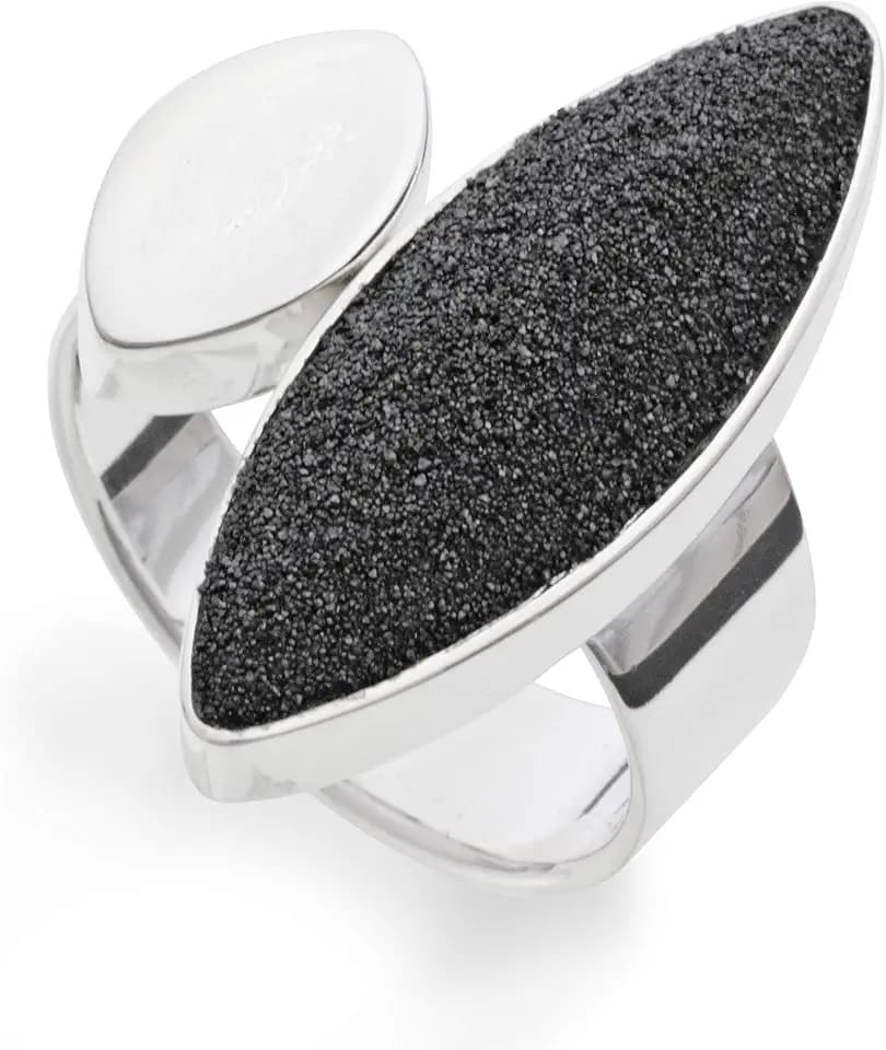 DUR Ring Lavasand aus 925 Sterling Silber mit Lavasand veredelt, Größe: 54, Silber/Schwarz, R451154