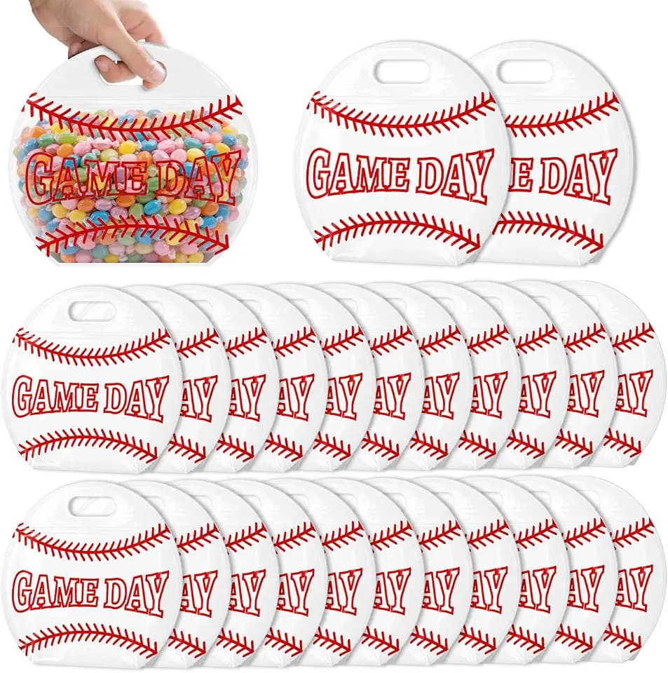 AKAIXI 24pcs 3.5Mil Thickened Baseball Snack Bags Reusable Sealed Treat Bag