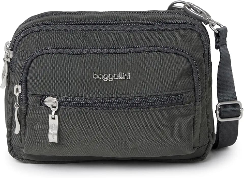 Baggallini Triple Zip Small Crossbody Bag for Women - Lightweight Convertible Fanny Pack Belt Bag