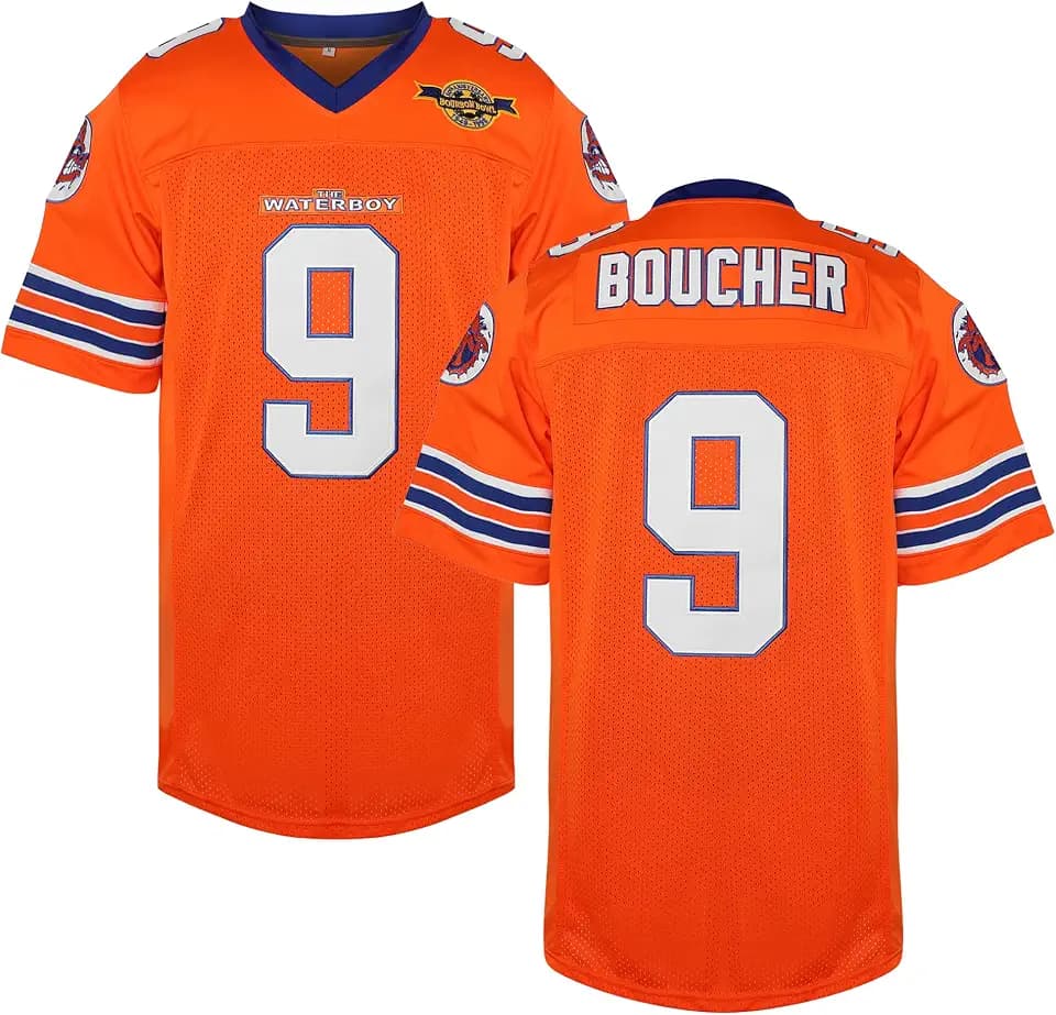 Bobby Boucher Football Jersey 9 The Waterboy Adam Sandler Mud Dogs Bourbon Bowl Movie Jersey White Black Blue Orange S-3XL