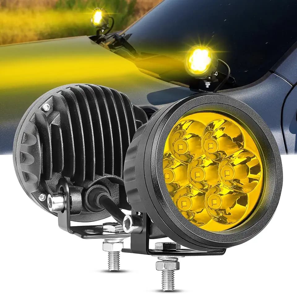 Amber LED Pod Lights, ACEC SHOP 2PCS 42W 3.5 Inch Round Fog Lights Spot Beam Driving Light Yellow Offroad Lighting Ditch Light Amber LED Pods for Truck Pickup SUV UTV ATV Boat Motorcycle
