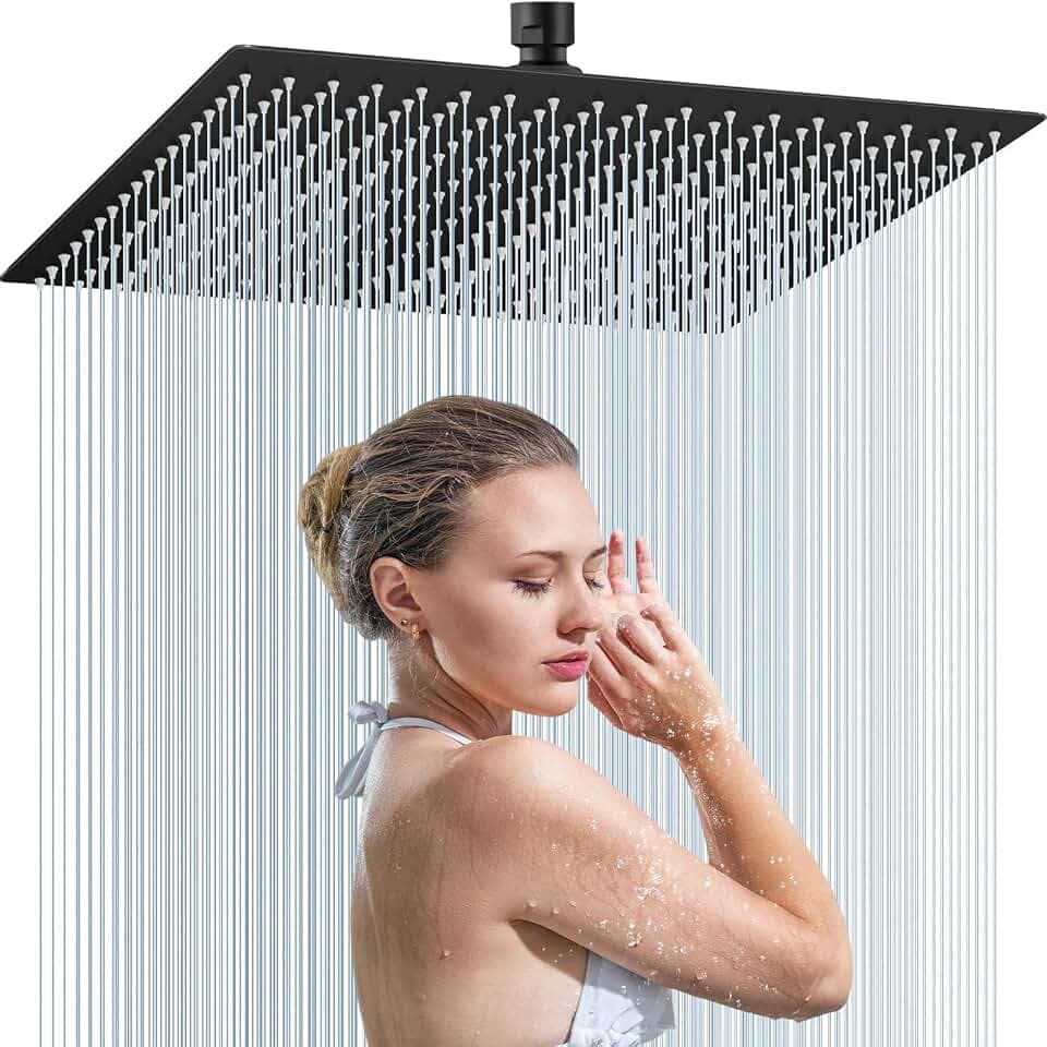 Duschkopf Regendusche 12 Zoll, Regenduschkopf Edelstahl 304 Quadrat 30x30cm, 360° Verstellbarer Dusche Kopfbrause, Rain Shower Head, Regenwalddusche Duschkopf(schwarz)