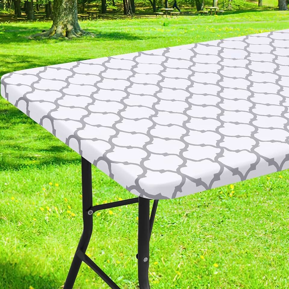 Smiry Picnic Fitted Table Cover, 6 Foot Flannel Backed Vinyl Tablecloth