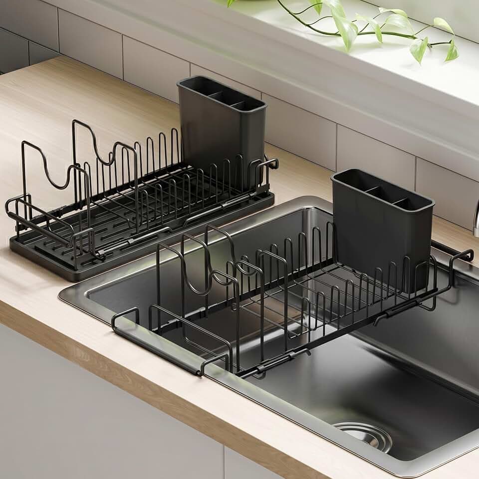 Erreke Abtropfgestell ausziehbar, 38 bis 50 cm, Schwarz, Besteckhalter