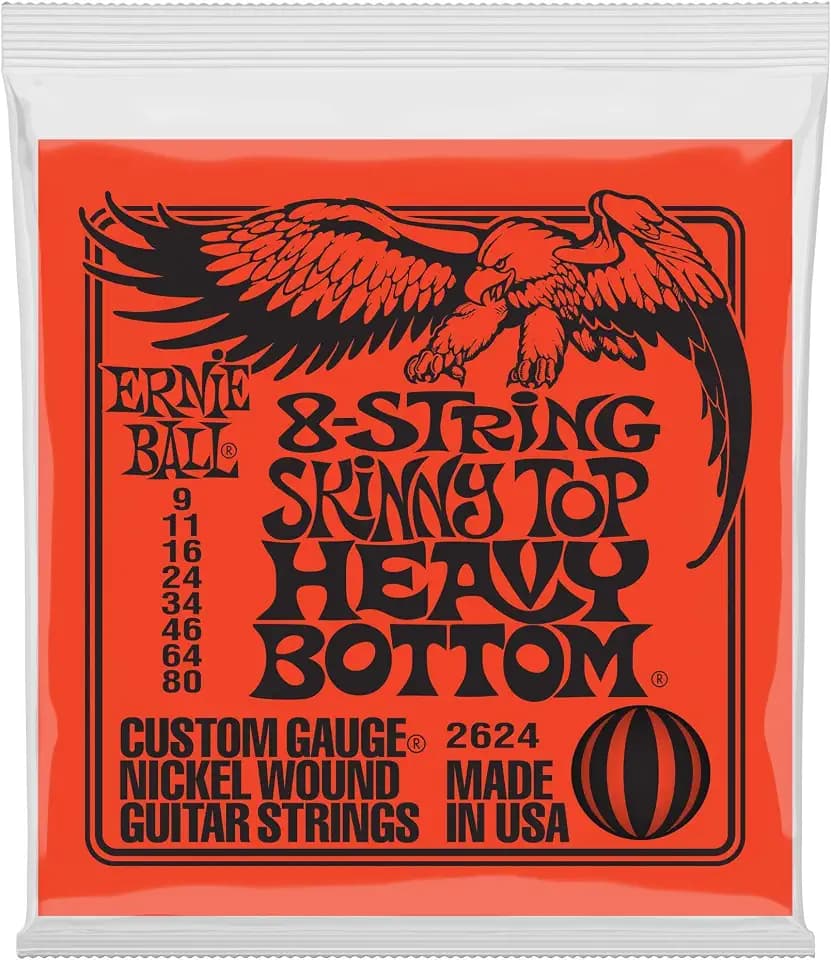 Ernie Ball 8-String Skinny Top Heavy Bottom Slinky Nickel Wound Electric Guitar Strings, 9-80 Gauge (P02624)