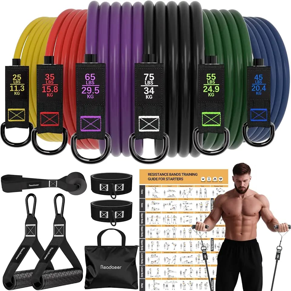Widerstandsbänder Set, verstellbare Naturlatex Elastikbänder für Ganzkörper-Krafttraining, Yoga, Pilates und Heimfitness für Anfänger bis Profis